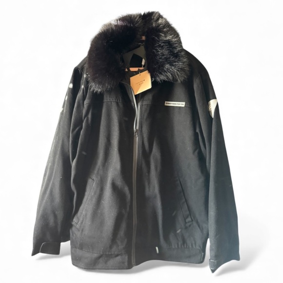 Men's Black bomber coatJacket withfaux Fur Collar